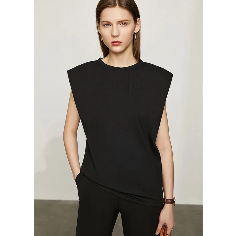 

Brand Design Clothes Women 2021 Summer New Women Tshirt Causal Solid O Neck Sleeveless Loose Female Tops Simple Tshirt for Women
