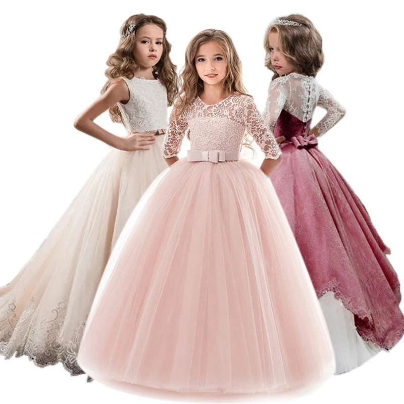 

Children Girls Evening Party Dress 2019 Summer Elegant Princess Kids Dresses For Girls Costume Flower Girls Wedding Dress
