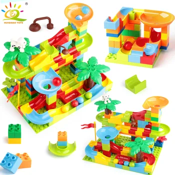 

HUIQIBAO 52-151PCS Marble Race large Building Blocks Duploed Funnel Slide ball bricks city Construction Toys For Children kids