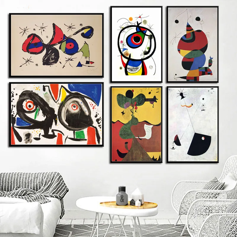 

Joan Miro Modern Surrealism Art Paintings Abstract Picture Retro Art Painting Silk Canvas Poster Wall Home Decor