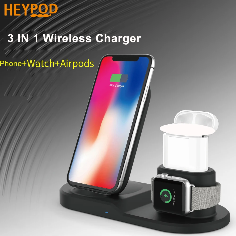 HEYPOD Qi 3 в 1 Беспроводной Зарядное устройство для iPhone 11 8plus X XS быстрой зарядки с usb