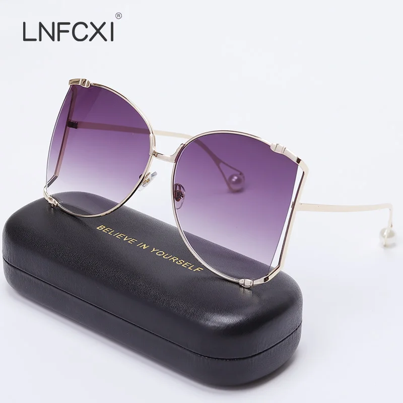 

LNFCXI New Brand Pearls Half Round Sunglasses Women Fashion Big Frame Gradient Sun Glasses Female Oculos Unisex Eyewear