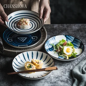 

CHANSHOVA Round Hand-painted main course Ceramic Dinner salad Plate Steak Dish Dessert Tray Porcelain Kitchen Utensils H357