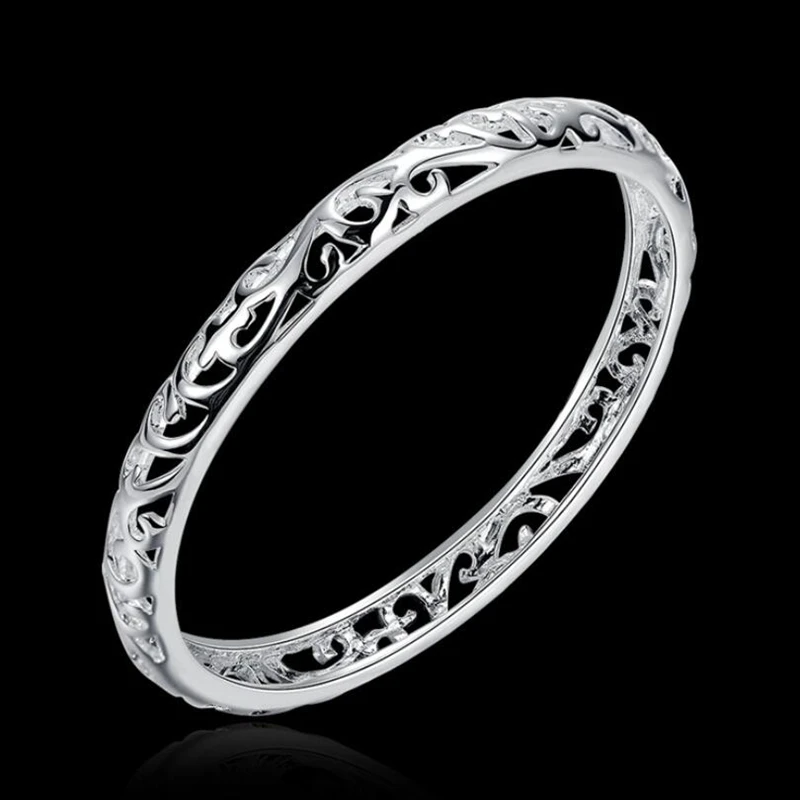 925 sterling silver 925 Sterling Silver Bangle Bracelet 925 Silver Fashion Jewelry Closed Hollow Flower Bangle /Ahnaiyua Akpajbwa - Цвет камня: 925 sterling silver