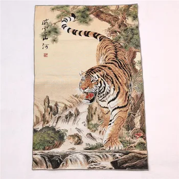

China old Tibet silk Thang ka like hanging painting fengshui tiger statue portrait