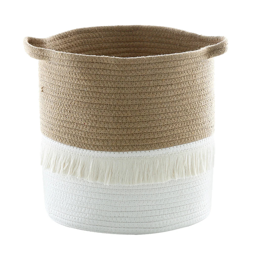 Cotton Rope Knitted Pompom Decor Laundry Basket Toy Storage Bucket Photo Prop Toy Basket Bucket Organizer