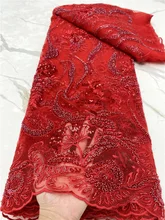 

PGC Red African Nigerian Handmade Beaded Lace Fabrics 2021 High Quality Sequins Lace Material For Wedding Dress Sewing YA4402B-1