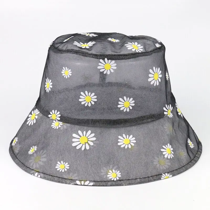 

2020 Summer Thin Mesh Gauze Small Daisy Print Fisherman Hat Female New Outdoor Breathable Sun Hat Basin Hat Short Brim Hat women