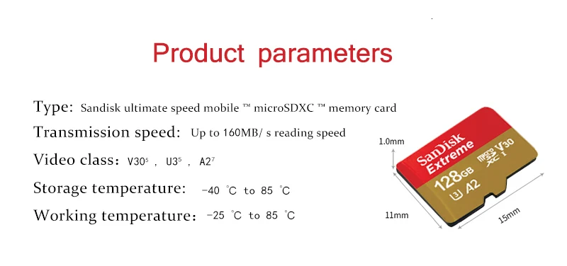 SanDisk карта памяти Micro SD 128 Гб 64 Гб 32 Гб microSDHC/microSDXC UHS-I U3 скорость чтения до 160 МБ/с./с UHD 3D 4K