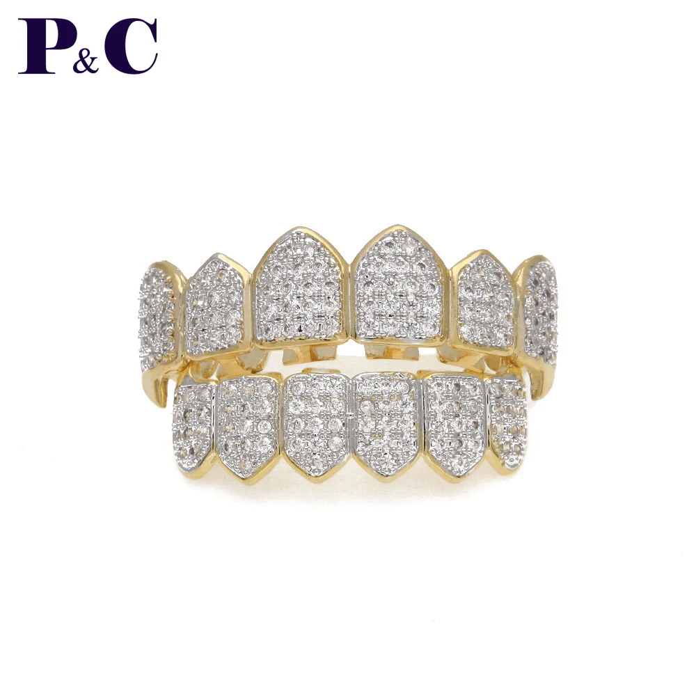 Хип-хоп grillz зубы Iced Out CZ Fang Рот Зубы грили шапки шикарные ювелирные изделия
