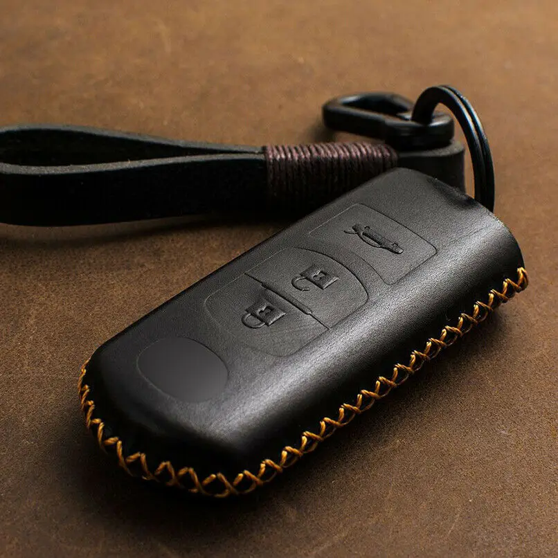 3Button-Black Brown Натуральная кожа дистанционного ключа автомобиля чехол Обложка для Mazda 2 3 6 Axela Atenza CX-5 CX5 CX-7 CX-9 Smart 2/3 кнопки - Название цвета: 3Button-Black Brown