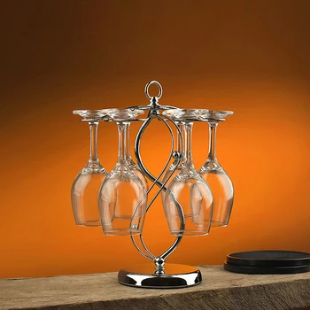 

Goblet Holder Wine Cup Rack Red Wine Glass Cup Standing with 6 Hooks Stainless Steel Hanging Drinking Glasses Rack for Bar Party