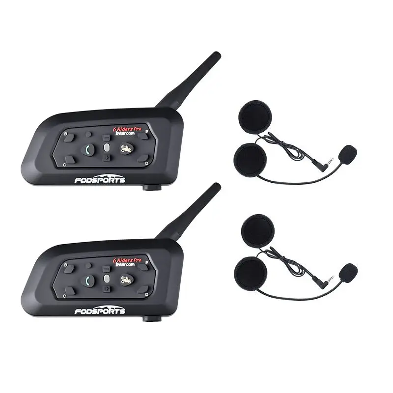 Fodsports 2 шт V6 Pro мотоциклетный шлем Bluetooth гарнитура Интерком 6 всадников 1200 м беспроводной Intercomunicador BT Interphone - Цвет: Hard Microphone