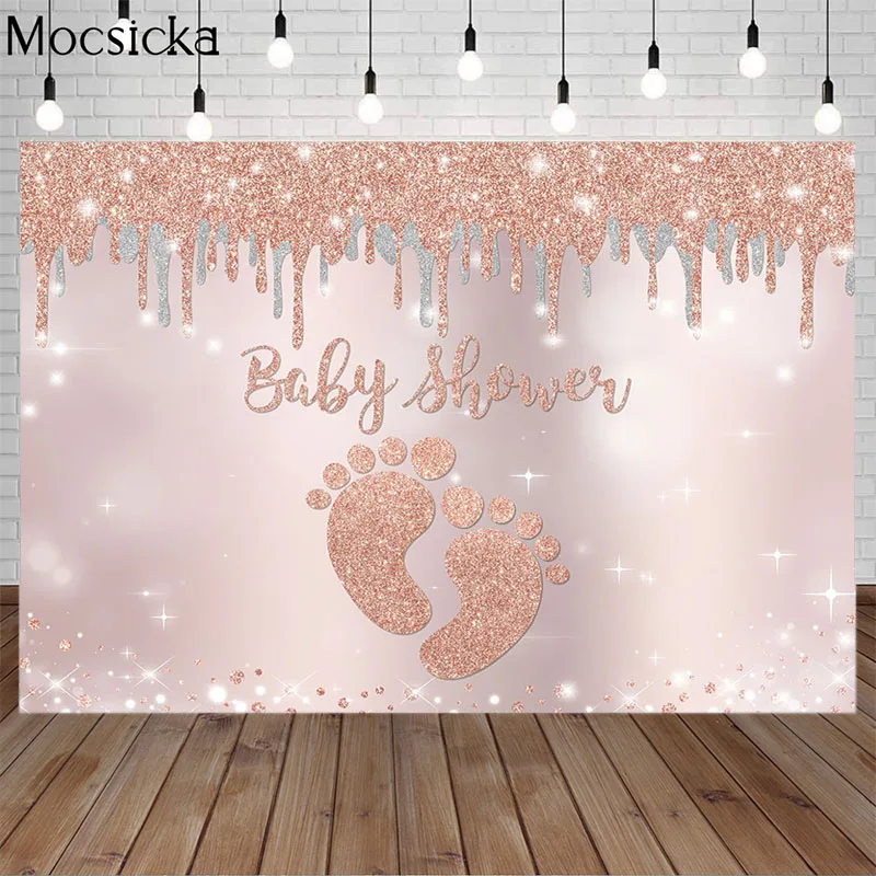 Mocsicka Pink Glitters Light Bokeh Footprint Customized Photography Backgrounds Newborn Portrait Backdrops Photocall Baby Shower |