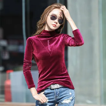 

YANG solid color fashion women's shirt winter T-shirt double-sided silver fox half turtleneck bottoming shirt women warm thick