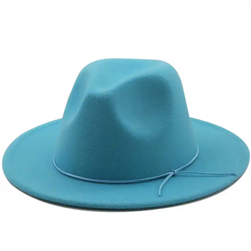 

Brim Fedora Wide Hat For Women Solid Color Wool Felt Hat For Men Autumn Winter Panama Gamble Yellow Jazz Cap 56-61cm