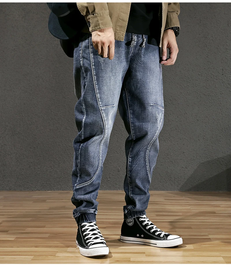 Осень-зима, модные мужские джинсы, свободные, сшитые, дизайнерские штаны-шаровары, облегающие, вельветовые, теплые джинсы, мужские, в стиле хип-хоп, джоггеры, джинсы