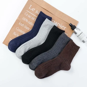 

XPAY WINTER MEN SOLID COLOR WOOL ARCYLIC CREW DRESS SOCKS