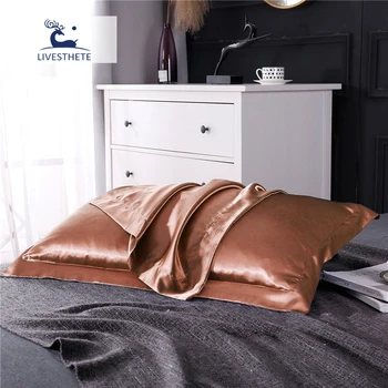 

Liv-Esthete Luxury 100% Nature Satin Silk Brown Pillowcase Queen King Healthy Skin Silky Pillow Cover For Women Man Kids