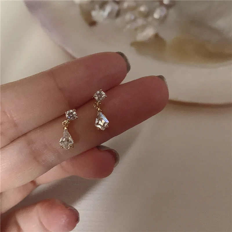 S 일본 워터 드롭 크리스탈 귀걸이 여성 라이트 럭셔리 기질 결혼식 14k 리얼 골드 도금 쥬얼리