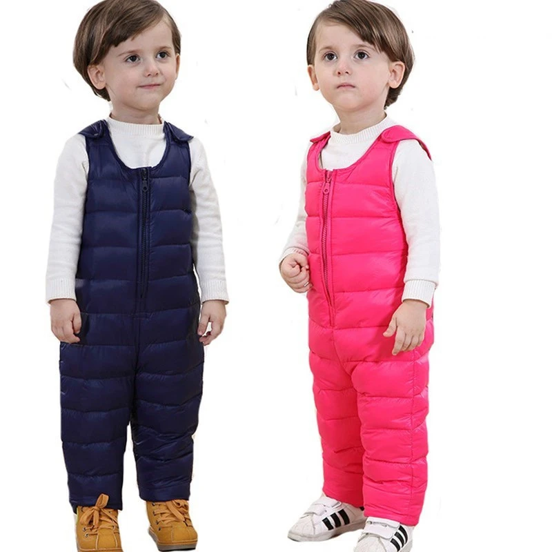 Plus Velvet Warm Children's Down Pants Boys Girls Baby Winter Outdoor Sport Thermal Padded Trousers Can Be Open Crotch Jumpsuit