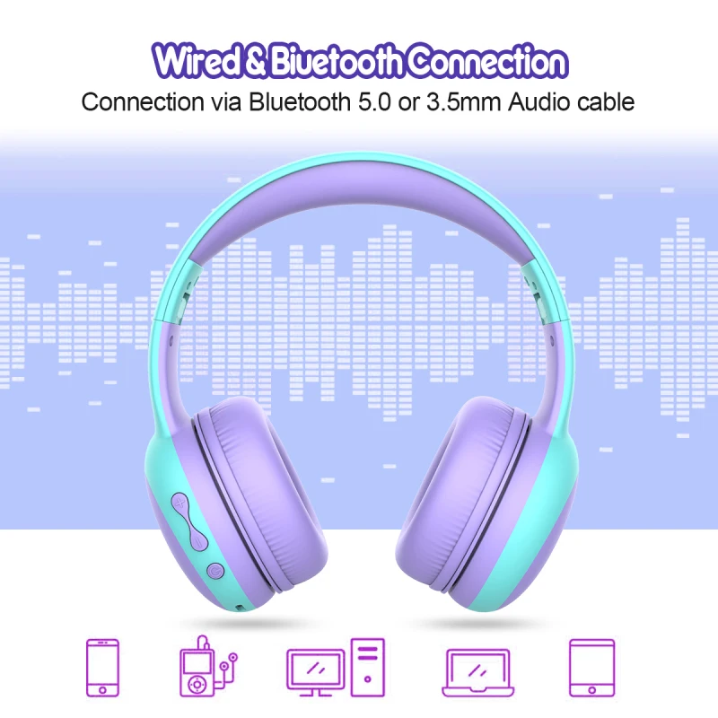Bluetooth Headphone Wireless Headsets Cat Ear Headphone Music Earphone Kids Girls Christmas Gift Earphone