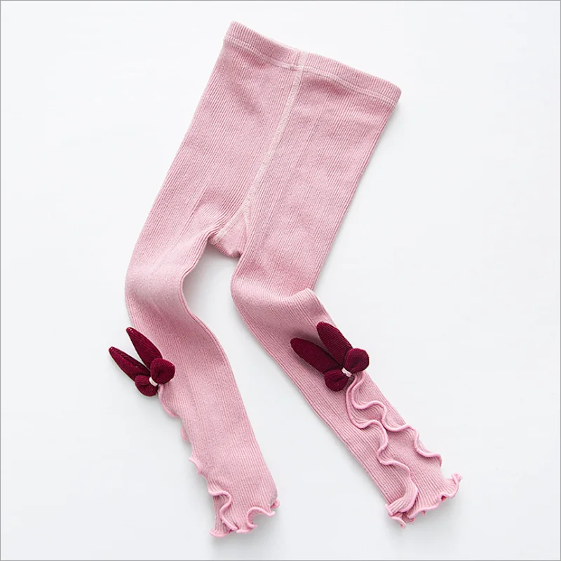 Pink Милые детские леггинсы для девочек с бантом и кружевом, вязаные хлопковые качественные осенне-зимние леггинсы для маленьких девочек, детские леггинсы - Цвет: Pink