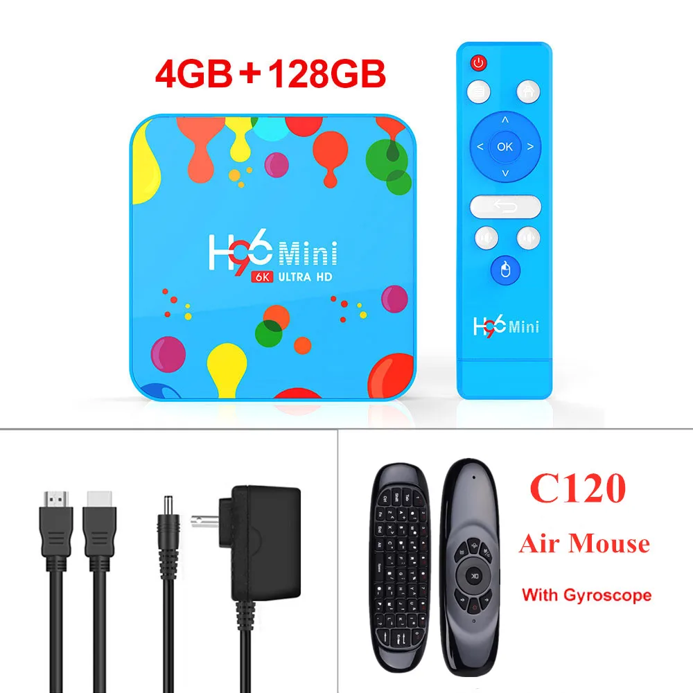 4G 128G -C120 AmobSat 4 Гб 128 ГБ H96 Мини Android 9,0 tv Box Allwinner H6 четырехъядерный 6K H.265 Wifi HD проигрыватель google Youtube телеприставка 4GB32GB - Цвет: 4G 128G -C120