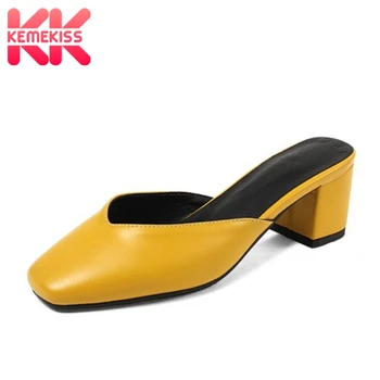 

KemeKiss Summer Sandals Shoes For Ladies Fashion Square Toe Slipper Shoes Women New Design Thick Heels Footwear Size 32-43