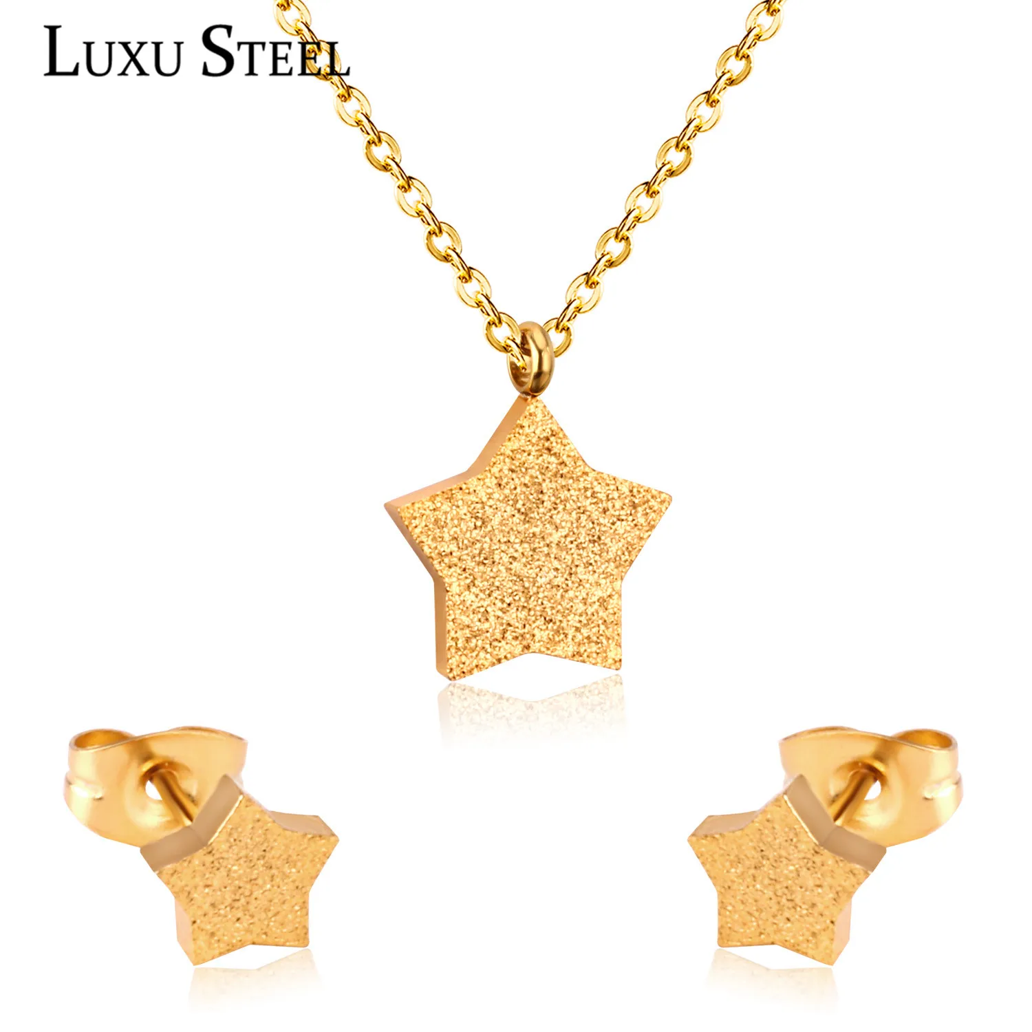 Женские серьги подвески LUXUSTEEL классические ожерелья со звездой золотого цвета