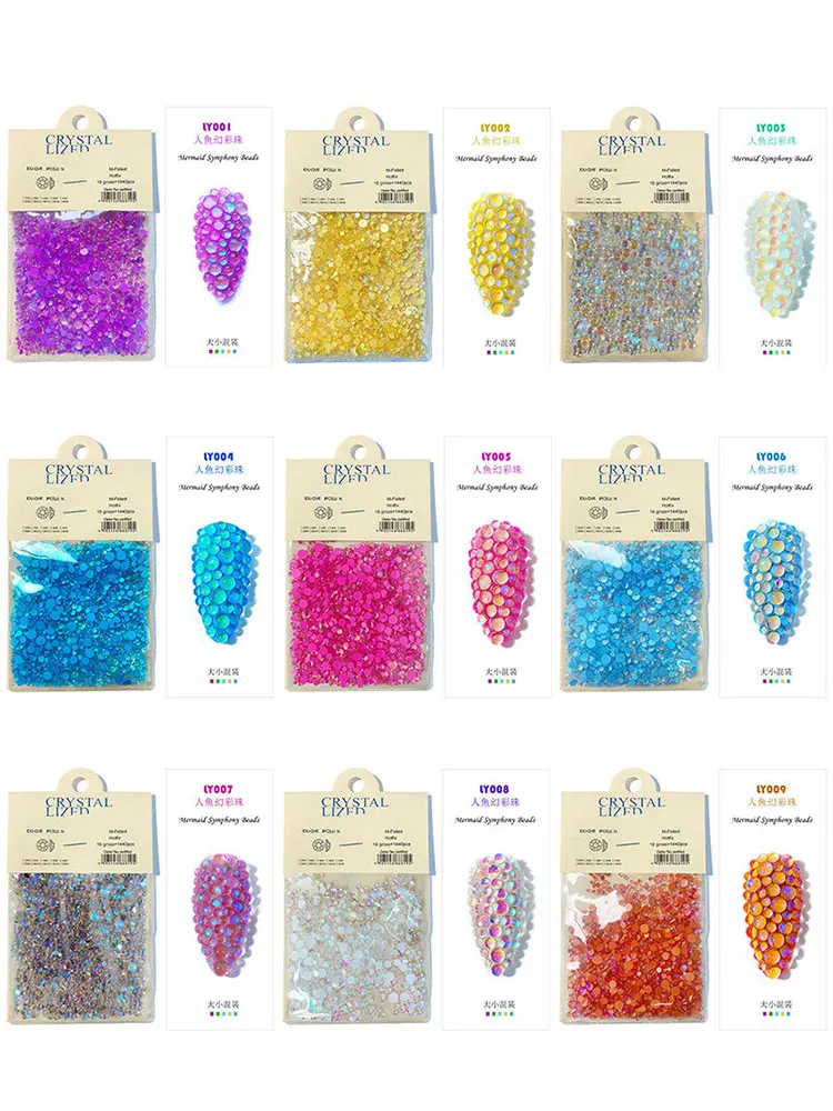 1440pcs 라인 석 Strass 거울 돌 물 블링 디자인 장식 크리스탈 비즈 라운드 드롭 무지개 빛깔의 네일 아트 매력