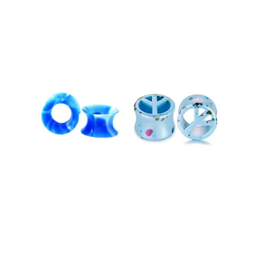 2 пара/лот, горячая Распродажа, силиконовые растяжки для ушей разных цветов, пробки и тоннели, силиконовые двойные пробки для пирсинга, Dilataciones, oreja, пирсинг - Окраска металла: Blue Tree