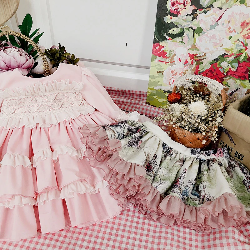 Испанское розовое платье для малышей и нагрудник в стиле ретро для девочек; платье принцессы для дня рождения; платье для девочек на крестины; Изысканная детская одежда; халат