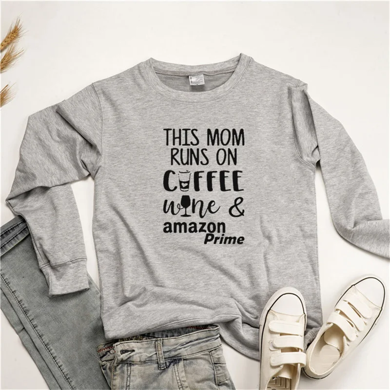 Толстовка с надписью «This Mom Run One coffee Wine Sweatshirets», женские худи с круглым вырезом и принтом в виде чашки, толстовка в стиле поп, пуловер с длинным рукавом в стиле Харадзюку