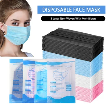 

In stock! 50Pcs Disposable Non-woven 3 Layer Face Mask Anti-Dust Breathable Earloop Mouth Mask Adult Disposable Mask 9 Colors
