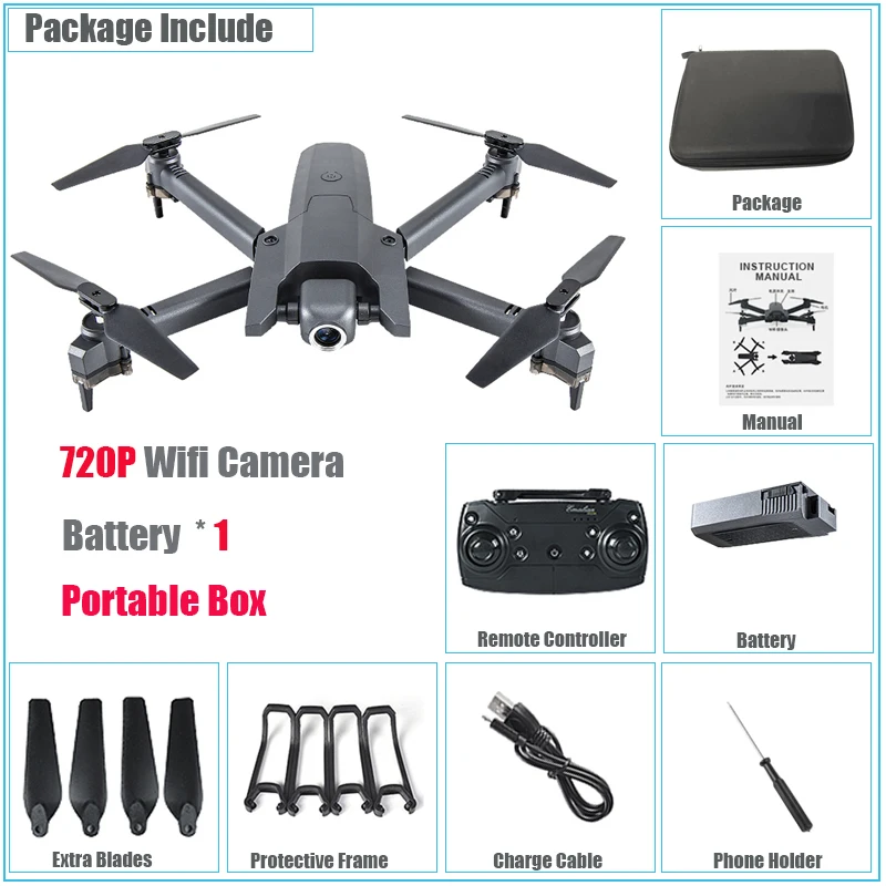 720P 1 Battery B Квадрокоптер мини-Дрон 4K HD Wifi FPV камера складной Радиоуправляемый вертолет оптическое положение потока игрушки селфи красота Дрон высота парение - Цвет: 720P 1 Battery B