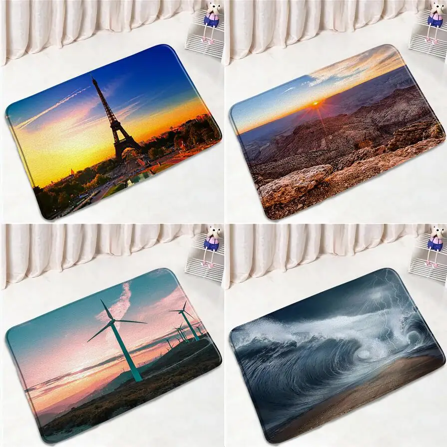 Paesaggio Naturale Tappetino Da Bagno Ocean Reef Forest Windmill Iron Tower Waves Storm Camera Da Letto Cucina Flanella Tappeti Antiscivolo Lavabili