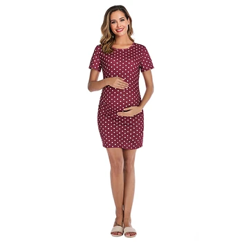 

Elegant Polka Dot Cocktail Dresses Short Sleeve Above Knee Comfy Pregnant Woman Short Mermaid Party Dresses Abiti Da Cerimonia