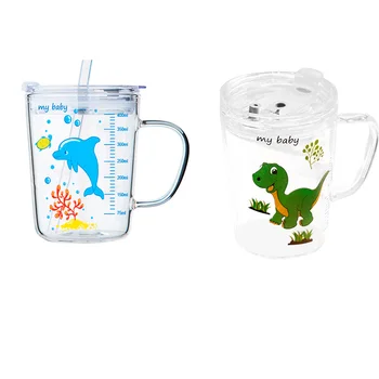 

Cute Glass Measuring Cup Childrens Milk Cup with Scale Microwave Measuring Cup Transparent Scale Cup (Dinosaur Pattern)