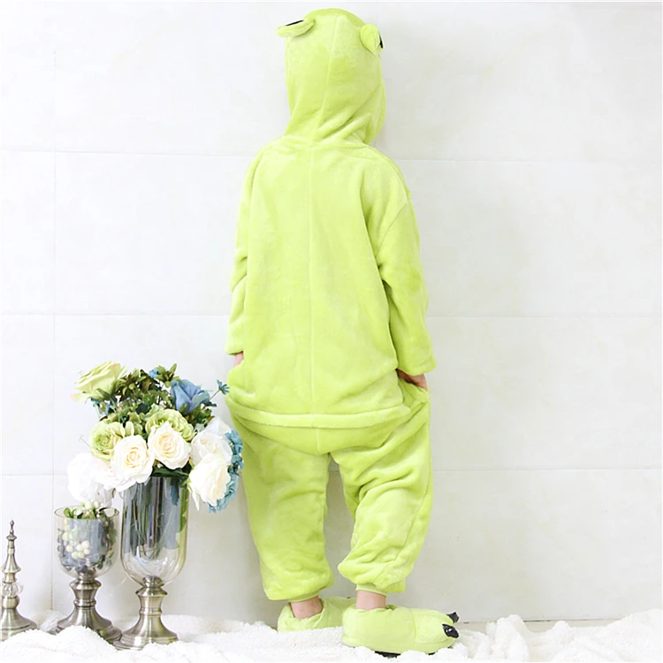Kids Boys Girls Warm Pajamas Animal Onsies Flannel Children's Sleepwear Green Frog pajamas For Girls Boys Nightgown Cosplay