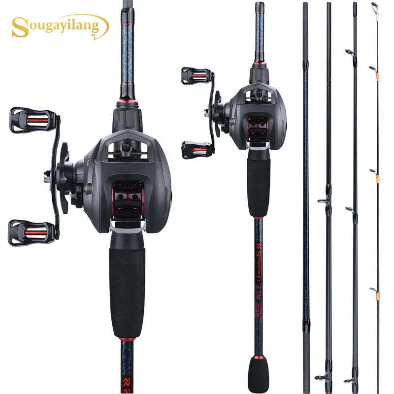 

Sougayilang Fishing 1.8-2.4m Rod Combo Portable 5 Section Carbon Fishing Rod and 6.3:1 Gear Ratio12+1bb Casting Reel Set