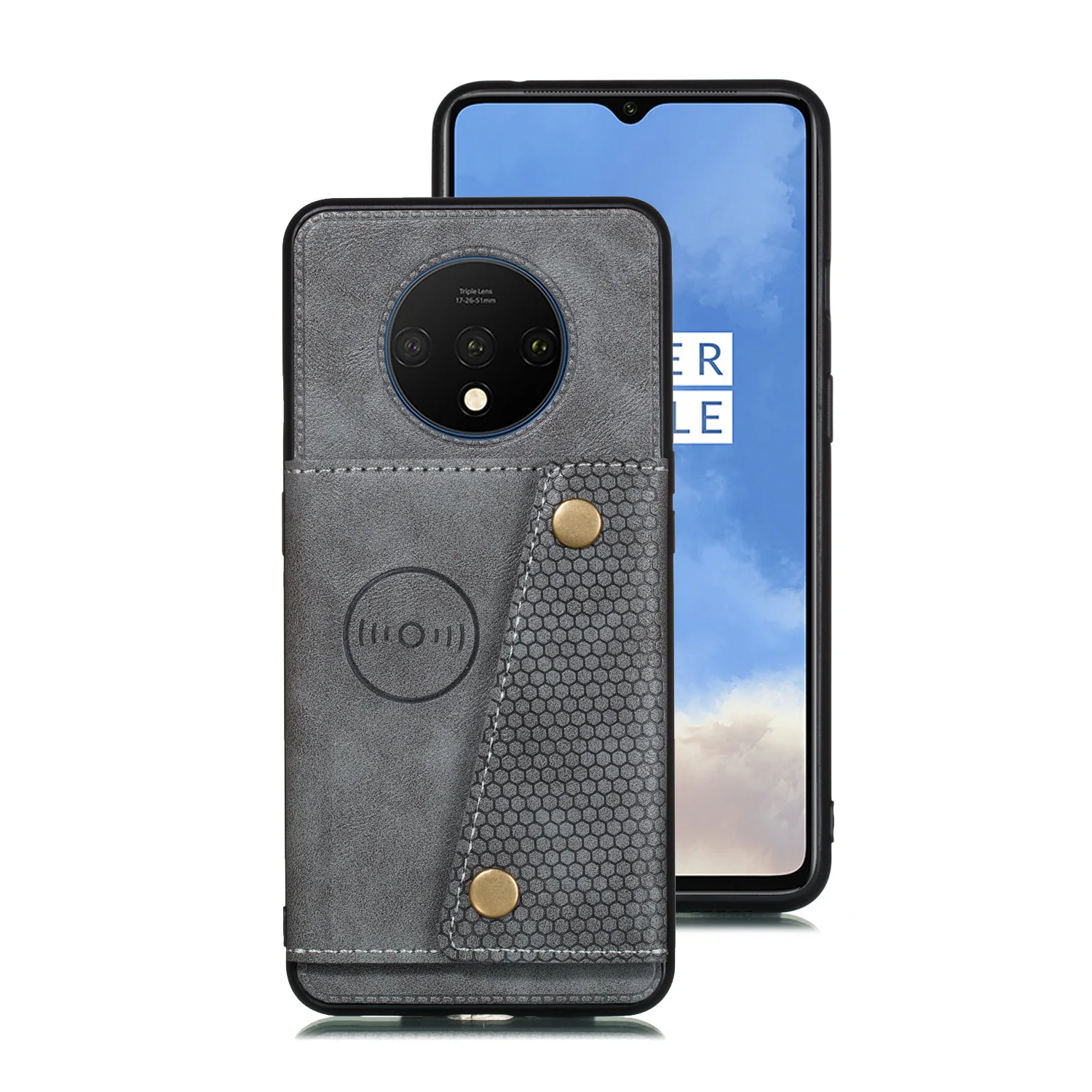 Чехол One Plus 7t с отделением для карт, чехол для телефона Oneplus 7t Global из искусственной кожи, чехол с магнитной подставкой Oneplus7t 1+ 7 t, силиконовая рамка - Цвет: Серый