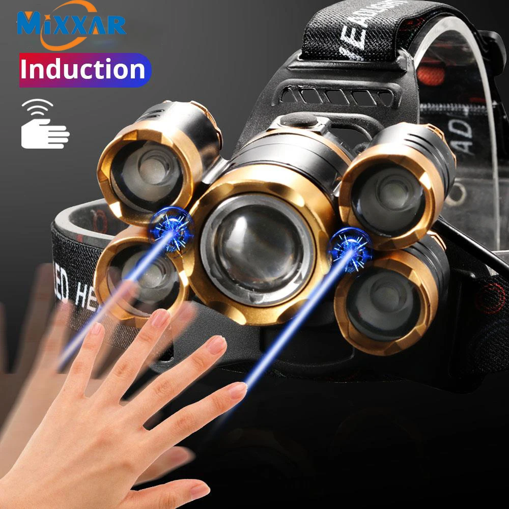 ZK25 Powerful LED Headlight headlamp 5LED T VI Head Lamp 8000lumens Torch head light 18650 battery For Camping/fishing head flashlight cob headlamp