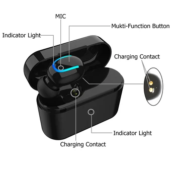 

Q26 Mini Bluetooth Headset HiFi Stereo Earphone In-Ear wireless headphones with Microphone and Charging Box For Android IOS