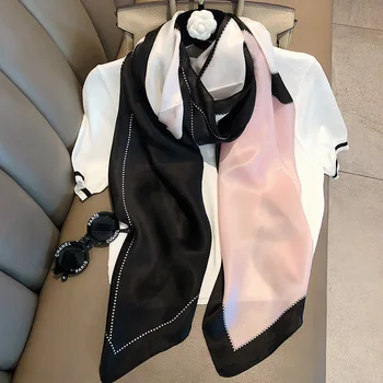 

Long Shawls and Wraps Twill Silk Neck Scarves For Women Fashion Printed Kerchief Hijab Scarf 180*90cm Head Bag Scarfs For Ladies
