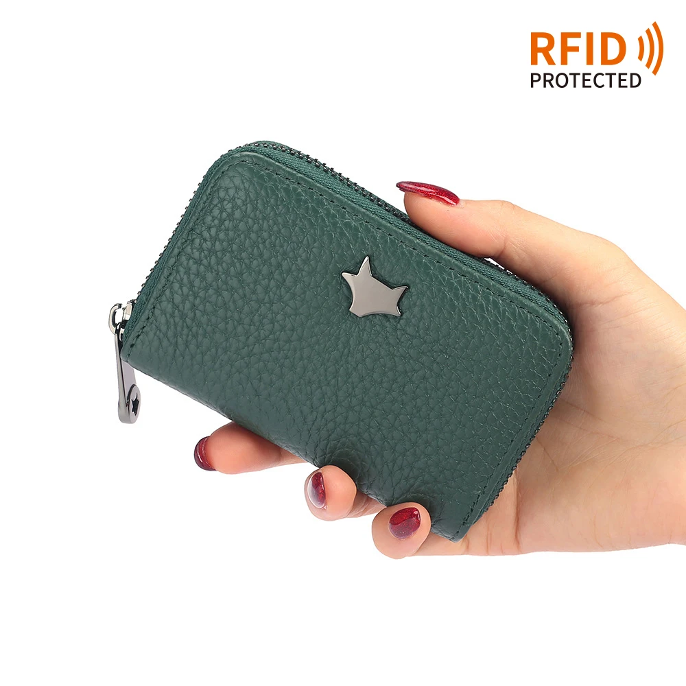 Malachite green RFID Блокировка защищенная натуральная коровья кожа кошельки 12 слотов для карт кошельки женский кошелек для монет мини женская сумка для денег для девочек - Цвет: Malachite green