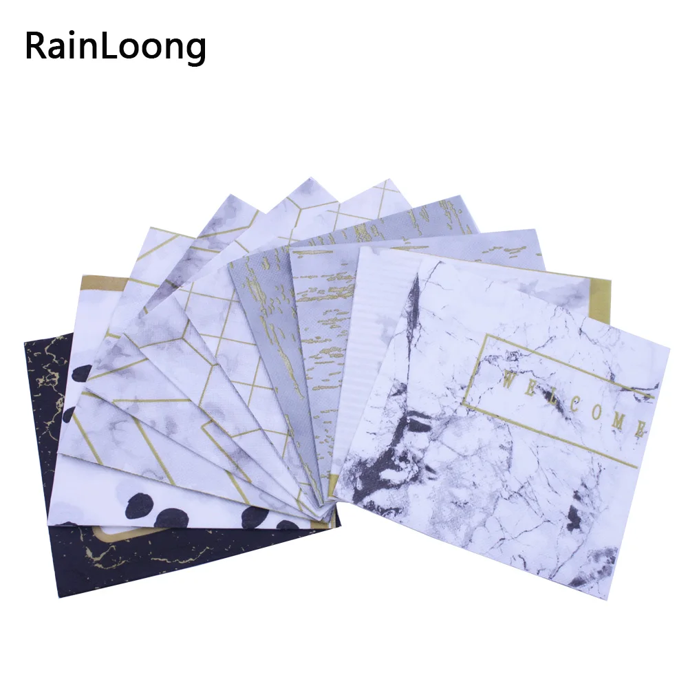[RainLoong] принт Мрамор пол Плитки узорчатые бумажные салфетки, носовые платки для вечерние декоративный декупаж 33*33 см 5 пакетов(20 шт./упак