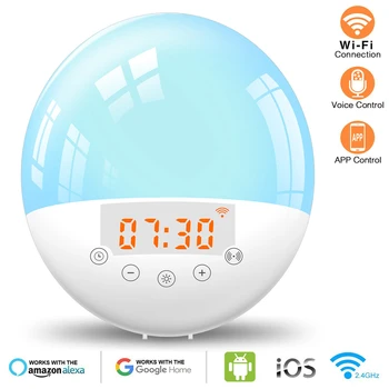 

Alarm Clock Home Decor Wake Up Light Digital Snooze Nature Night Lamp Clock Sunrise Colorful Light With Nature Sounds FM Radios