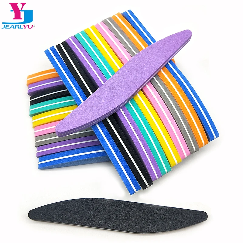

50pcs/lot Nail File Lime a Ongle JEARLYU Professionel Buffers 100/180 Sponge Manicure Nail Crescent Designs Polishing Sand Foam