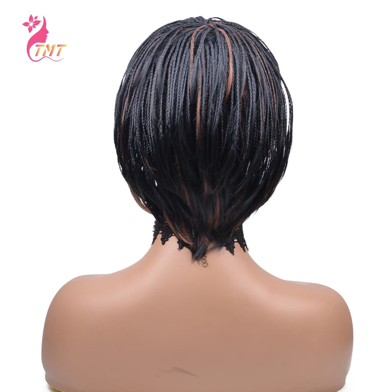 Short Braided Wig with Bangs Synthetic Box Braids Crochet Braiding Wigs for Women Heat Resistant Pixie Cut Micro Braided Wig